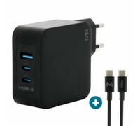 Chargeur Secteur GaN 100W avec Câble 2m 2 USB-C + 1 USB-A, Adaptateur Quick Charge Mural Rapide pour PC, Tablette & Smartphone