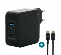 Mobilis Chargeur secteur GaN 100W 2x USB-C 1x USB-A avec câble 2m Noir
