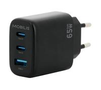 MOBILIS Chargeur Secteur 65W GaN 2 USB-C & 1 USB-A, Adaptateur Charge Mural Rapide pour PC, Tablette & Smartphone
