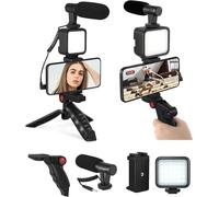 Mobilphone - Kit Vidéo Vlog Pour Smartphone, Avec Microphone, Lumière Led, Support De Téléphone, Trépied, Compatible Iphone, Android, Pour Tiktok, Youtube, Prise De Vue, Live Strea[GBP6270752]