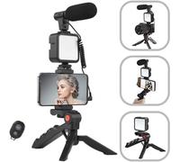 Mobilphone Smartphone vidéo Vlog Microphone, lumière LED, support téléphone, trépied, compatible iPhone, Android, pour Tiktok, Youtube, prise de vue, Vlogging, Live Streaming