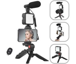 Mobilphone Smartphone vidéo Vlog Microphone, lumière LED, support téléphone, trépied, compatible iPhone, Android, pour Tiktok, Youtube, prise de vue, Vlogging, Live Streaming