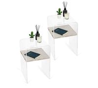 mobiltema - Table de Chevet Acrylique Lot de 2, Table de Nuit Transparente Moderne, Petite Table d'appoint Bout de canapé, Table Basse Effet Verre étroite, Effet chêne et Beton (2, étagère en béton)