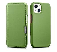 Mobiskin Coque Compatible avec Apple iPhone 13 (6,1 Pouces), Case avec Cuir véritable, Etui Ultra-Slim, Housse, Pochette de Protection Rabattable, Vert