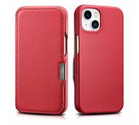 Mobiskin Coque Compatible avec Apple iPhone 13 (6,1 Pouces), Case avec Cuir véritable, Etui Ultra-Slim, Housse, Pochette de Protection Rabattable, Rouge