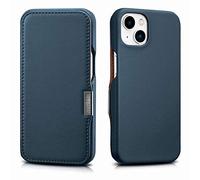 Mobiskin Coque Compatible avec Apple iPhone 13 (6,1 Pouces), Case avec Cuir véritable, Etui Ultra-Slim, Housse, Pochette de Protection Rabattable, Bleu