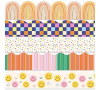 Mobiusea Creation Happy & Bright Bordures de tableau d'affichage - 30,6 m - 5 motifs festonnés colorés de 7,6 cm pour tableau d'affichage, bureau, murs, portes, fenêtres et tableaux blancs