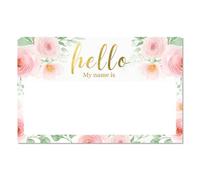 Mobiusea Creation Hello My Name Is Lot de 100 étiquettes perforées avec nom pour mariages, fêtes, douches et événements 5 x 8 cm Rose florale avec roses et feuille d'or
