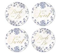Mobiusea Creation Lot de 60 autocollants vintage à motif floral bleu pour enterrement de vie de jeune fille et enterrement de vie de jeune fille Inscription Bride to Be & Love is Sweet Bachelorette