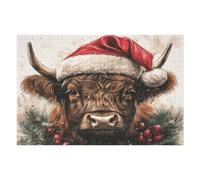 MoBlinko Puzzle de Noël en bois de vache des Highlands pour adultes - Puzzle de 1000 pièces - Puzzle de 1000 pièces pour adultes - 76,2 x 50,8 cm - Pour décorations artistiques - Jeu de fête