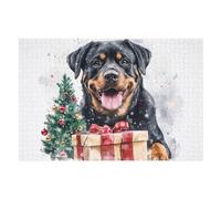 MoBlinko Puzzle en bois Smiling Rottweilers en bois pour adultes - Arbre de Noël - 1000 pièces - 76,2 x 50,8 cm - Pour jeu intellectuel, art mural, famille, amis