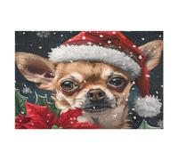 MoBlinko Puzzles de Noël Chihuahua pour adultes - 1000 pièces - Flocons de neige poinsettia - Puzzle en bois de 1000 pièces pour adultes - 76,2 x 50,8 cm - Pour décoration d'intérieur, fête