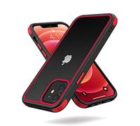 MobNano Coque Compatible avec iPhone 12/12 Pro 360 degrés Antichoc Pro Anti-Rayures Transparente PC/TPU Silicone Etui - Noir/Rouge