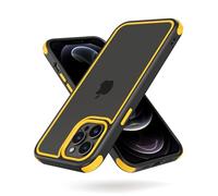 MobNano Coque Compatible avec iPhone 12 Pro Max(6.7"), Militaire Antichoc, Conception de Caméra Protection, Arrière Transparent, Quatre Coins Housse Bumper (Noir/Jaune)