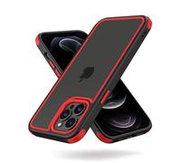 MobNano Coque Compatible avec iPhone 12 Pro Max(6.7"), Militaire Antichoc, Conception de Caméra Protection, Arrière Transparent, Quatre Coins Housse Bumper (Noir/Rouge)
