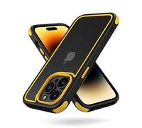 MobNano Coque Compatible avec iPhone 14 Pro(6.1"), Militaire Antichoc, Conception de Caméra Protection, Arrière Transparent, Quatre Coins Housse Bumper - Noir/Jaune