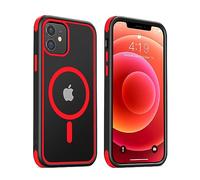 MobNano Coque Magnétique pour iPhone 12/iPhone 12 Pro, Compatible avec MagSafe, Hybrid Coque pour iPhone 12/12 Pro avec Color, Protection Antichoc Militaire, Housse Anti Rayures - Noir Rouge