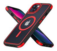 MobNano Coque Magnétique pour iPhone 13/iPhone 14, Compatible avec MagSafe, Hybrid Coque pour iPhone 13/14 avec Color, Protection Antichoc Militaire, Housse Anti Rayures - Noir/Rouge