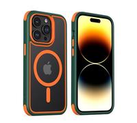 MobNano Coque Magnétique pour iPhone 14 Pro, Compatible avec MagSafe, Hybrid Coque pour iPhone 14 Pro avec Color, Protection Antichoc Militaire, Housse Anti Rayures - Vert/Orange