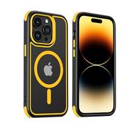 MobNano Coque Magnétique pour iPhone 14 Pro, Compatible avec MagSafe, Hybrid Coque pour iPhone 14 Pro avec Color, Protection Antichoc Militaire, Housse Anti Rayures - Noir/Jaune