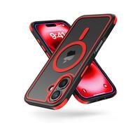 MobNano Coque Magnétique pour iPhone 16, Compatible avec MagSafe, Hybrid Coque pour iPhone 16 avec Color, Protection Antichoc Militaire, Housse Anti Rayures - Noir/Rouge