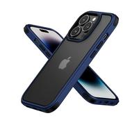 MobNano Coque Mat pour iPhone 14 Pro (6.1") Pouces, Protection Antichoc Qualité Militaire, Étui Housse Arrière Translucide Givrée, Anti-Empreintes Digitales - Bleu/Noir