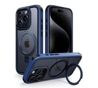 MobNano Coque pour iPhone 15 Pro [Compatible MagSafe] - Étui Arrière Transparent avec Support Magnétique Invisible, Protection Renforcée Anti-Rayures & Anti-Empreintes - Bleu/Noir