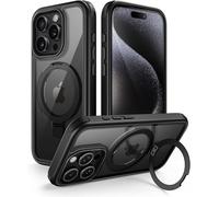MobNano Coque pour iPhone 15 Pro Max [Compatible MagSafe] - Étui Arrière Transparent avec Support Magnétique Invisible, Protection Renforcée Anti-Rayures & Anti-Empreintes - Noir/Rouge