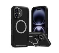 Mobnano Coque pour iPhone 16 compatible avec MagSafe, protection robuste de qualité militaire, coque antichoc double couche avec béquille pour objectif, bords surélevés, coque de protection intégrale