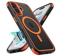 MobNano Coque pour iPhone 17, Compatible avec MagSafe Magnétique, Hybrid Coque pour iPhone 17 avec Color, Protection Antichoc Militaire, Housse Anti Rayures - Noir/Orange