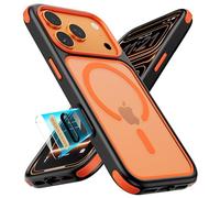 MobNano Coque pour iPhone 17 Pro, Compatible avec MagSafe Magnétique, Hybrid Coque pour iPhone 17 Pro avec Color, Protection Antichoc Militaire, Housse Anti Rayures - Noir/Orange