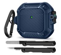 MOBOSI Coque pour AirPods 4, Compatible avec AirPod 4e génération, avec verrou, Porte-clés et kit de Nettoyage, Coque Rigide de Protection intégrale Antichoc (2024), Bleu