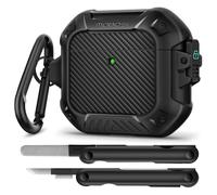 MOBOSI Coque pour AirPods 4, Compatible avec AirPods 4e génération, avec verrou, Porte-clés et kit de Nettoyage, Coque Rigide de Protection intégrale Antichoc (2024), Noir