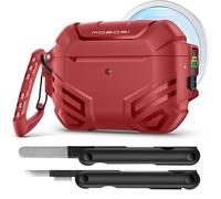 MOBOSI Coque pour AirPods Pro 3 avec kit de nettoyage et porte-clés, compatible avec MagSafe, compatible avec Airpod Pro Case 3e génération Coque rigide de protection antichoc pour homme (2025), rouge