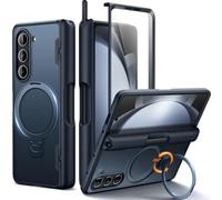 MOBOSI Coque pour Z Fold 5 avec fente pour stylo S, compatible avec MagSafe, anneau rotatif à 360° intégré, protecteur d'écran et protection de charnière, coque de téléphone intégrale fine pour