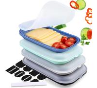 mobumeia Boîtes Rangement Frigo Lot de 4 Boite a Fromage Jambon pour Refrigerateur Four, Micro-Ondes (-40℃-230℃) Lave-Vaisselle, Empilable, Sans BPA, 15,5x3,2x23cm, pour Conserver la Charcuterie