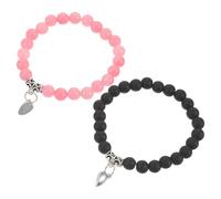 MOBUTOFU 2 Pièces Bracelets de Couple Forme Cœur Stylée en Quartz Rose et Noir Mat Design Élastique et Ajustable pour Relation à Distance ou Fiançailles pour Relation à Distance ou