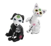 MOBUTOFU 2 Pièces Statuette de Chat de Table Ambiance Halloween en | Motifs Floraux Vifs, Finition Mate, Détails Colorés, pour Table, Buffet, Salon et Bureau