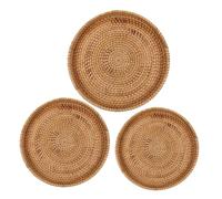 MOBUTOFU 3 Pièces Panier de Rangement Rond en Rotin Tressé, Plateau | Fait Main, Surface Lisse et Texture Authentique, Style Ferme Vintage, pour Balcon et Salon