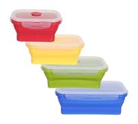 MOBUTOFU 4 Pièces Boîte à Goûter Pliable en Silicone Alimentaire | Couvercles Hermétiques, Formats 350ml 540ml 800ml 1200ml, pour Bureau Cuisine