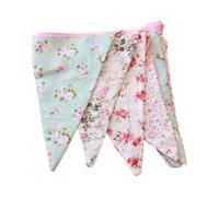 MOBUTOFU Bannière Vintage en Coton avec 12 Fanions Fleuris Double-face, Décoration Mariage et Baptême, Facile à Suspendre et Lavable, Style Champêtre Élégant