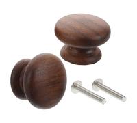 MOBUTOFU Boutons Ronds en Bois Massif pour Tiroir et Commode, Lot de 2 Poignées Champignon, Finition Noyer, Design Élégant et Minimaliste, Usage pour Meubles D’Intérieur