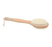 MOBUTOFU Brosse de Massage Double-face en Bois Massif Beige Poils Doux et Durs, Manche Long pour Nettoyer et Exfolier les Zones Difficiles D'accès