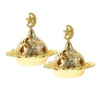 MOBUTOFU Brûleur de Parfum en Alliage Or Portable et Léger pour Chambre ou Salle de Yoga, Lot de 2 Brûle-Parfum Vintage Style Arabe Délicat et Décoratif