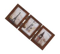 MOBUTOFU Cadre Photo Triple à Charnière Pliante en Panneau de Densité Marron avec Façade en Verre et Acier Inoxydable, Design Moderne Minimaliste, pour Affichage Polyvalent sur Bureau