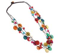 MOBUTOFU Collier Rond en Coquille de Noix Vintage Style Bohème Collier de Perles pour Femme Chaîne de Clavicule Géométrique Bijou Ethnique Léger pour Plage et Fêtes