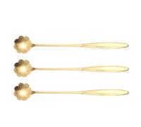 MOBUTOFU Cuillères à Dessert Manche Long Design Pétale en Acier Inoxydable Or Lot de 3 Résistantes Chaleur Réutilisables, pour Restaurant et Café