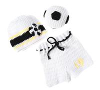 MOBUTOFU Ensemble de 3 Pièces pour Photographie Bébé Footballeur en Coton Blanc Chapeau, Pantalon et Ballon, Déguisement Mignon pour Séance Photo Infantile