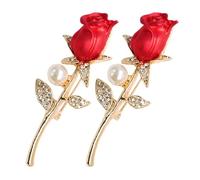 MOBUTOFU Épingle Fleur Rouge 2pcs en Alliage de Zinc avec Cristaux et Perles, Finition Élégante Résistante la Décoloration, Présent Romantique pour Anniversaire ou Banquet