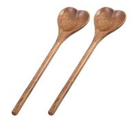 MOBUTOFU Lot de 2 Cuillères en Bois Massif de Cœur, Longues Cuillères à Mélanger Ergonomiques 25,5 X 7 X 1,3 Cm, Multi-usages pour Salade, Miel et Dessert, Ustensiles Cuisine Réutilisables